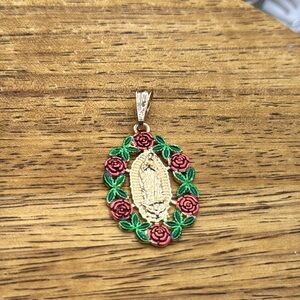 14k Gold Plated and Red Rose and virgin Pendant
